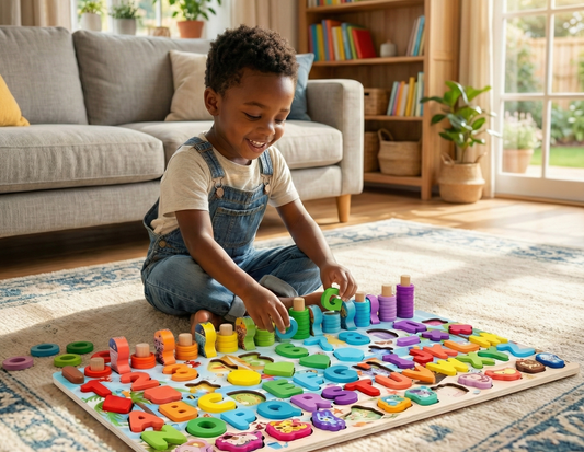 Jouet Montessori Éducatifs en Bois 7 en 1™ pour Enfants, Jeu de Société avec Pêche, Lettres 4et Association de Formes pour Enfants