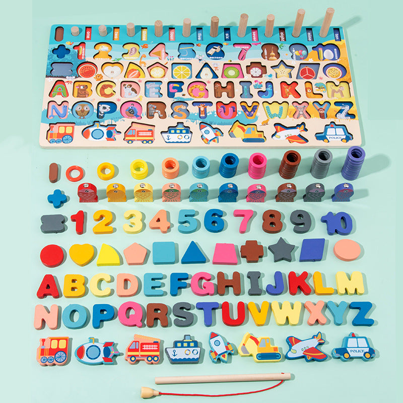 Jouet Montessori Éducatifs en Bois 7 en 1™ pour Enfants, Jeu de Société avec Pêche, Lettres 4et Association de Formes pour Enfants